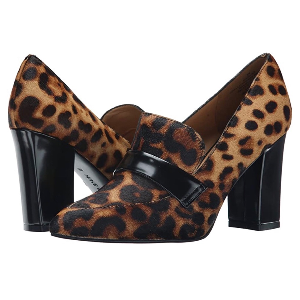 Leopard Print Block Heel Loafer Pumps - Women's